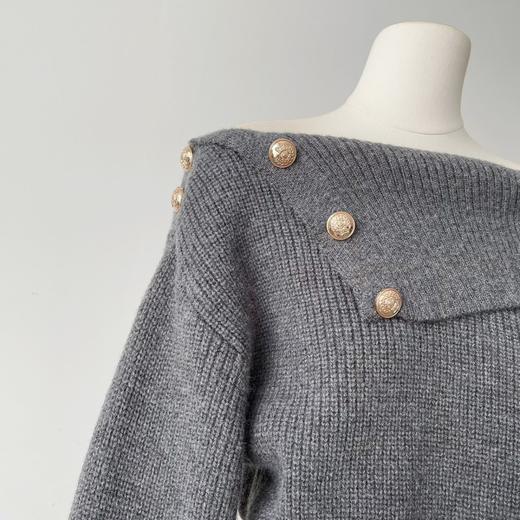 【亲肤保暖舒适❗️时尚简约百搭】纯欲风斜肩长袖针织连衣裙女春季修身灰色短裙显身材收腰包臀裙子。jc 商品图3