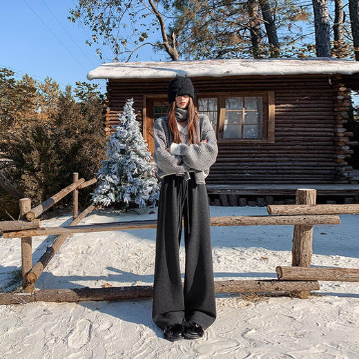 西遇加绒阔腿裤女冬季新高腰垂感直筒宽松拖地裤加厚长裤SS051995 商品图1