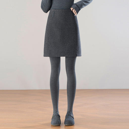 「自」全新升级【铂金会员146/天猫199/差价53】(13144)洛诗琳高腰显瘦毛呢半身裙2026新款简约气质厚款细闪A字裙 商品图2