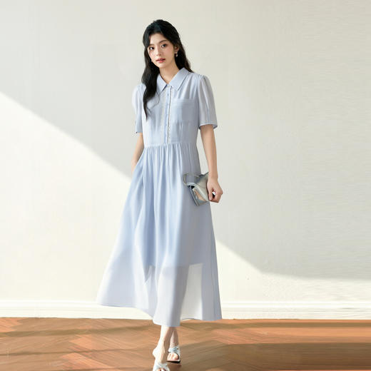 【商场同款】诗凡黎学院风衬衫裙2025秋新款花边领裙子3G7191341 商品图0