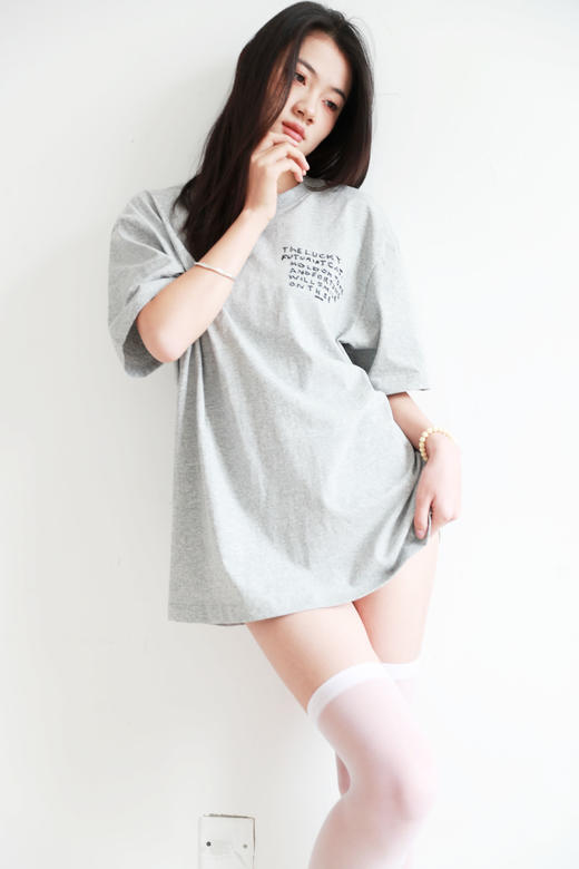 手工刺绣tee，背后大印花。胸口小标祖灰全棉圆领短袖t恤E010660 商品图9