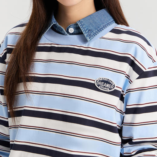 笛莎Deesha青少年女童T恤2026春季女童学院风条纹长袖T恤 商品图2