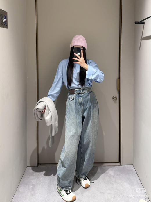 16-7独家圆正 Lew水洗蓝高腰单宁布牛仔裤 灯笼气球阔腿裤 我穿40码 商品图3