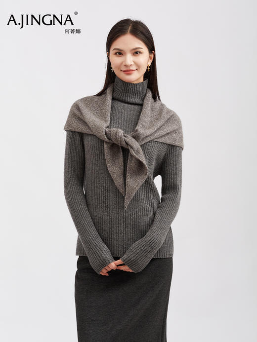 【竖纹肌理】阿菁娜冬季新款氛围感坑条毛衣绵羊毛高领设计竖纹肌理通勤松弛感内搭F30D301022 商品图4