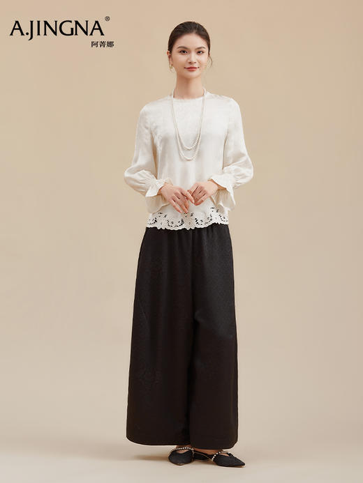 【佩斯利纹蕾丝】阿菁娜冬季新款新中式提花上衣佩斯利纹蕾丝拼接轻奢通勤设计复古显贵内搭F30D202003 商品图1