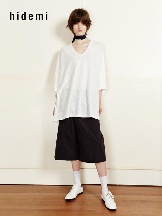 hidemi副线小h 简约U领松弛宽松T恤上衣 商品图6