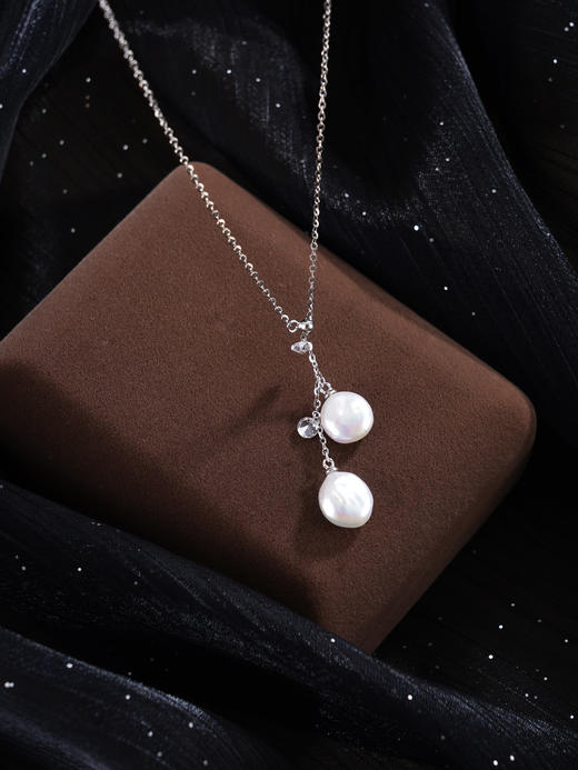 子佩集【浅滩淡梦】银S925珍珠惜王妃项链【SPN0497002】9.5mm珠巴洛克双扁珠2601 商品图2