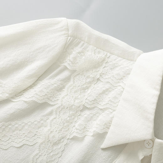 「高货wl」全新升级【铂金会员293/天猫389/差价96】(01638)洛诗琳法式气质翻领衬衫2026春季新款蕾丝边拼接长袖上衣 商品图2