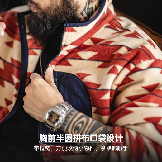 马登工装美式纳瓦霍摇粒绒卫衣抓绒软糯拉链开衫双面立领外套男春 商品图3