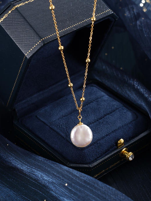 子佩集【月华珠露】银S925珍珠惜王妃项链【SGN0610002】13mm珠镀金巴洛克扁珠2601 商品图5