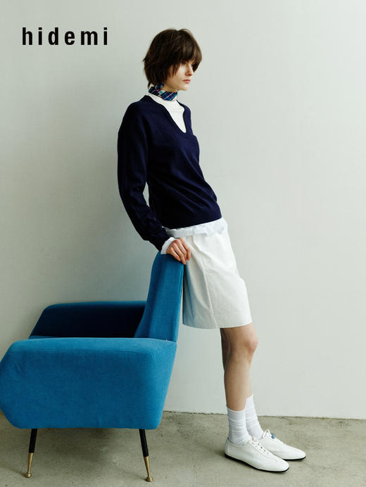 hidemi副线小h 设计感撞色套头上衣毛衣打底针织衫 商品图5