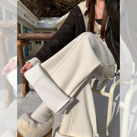 西遇韩系加绒弯刀裤女冬季新款高腰软糯毛呢云朵阔腿裤SS051993 商品图2