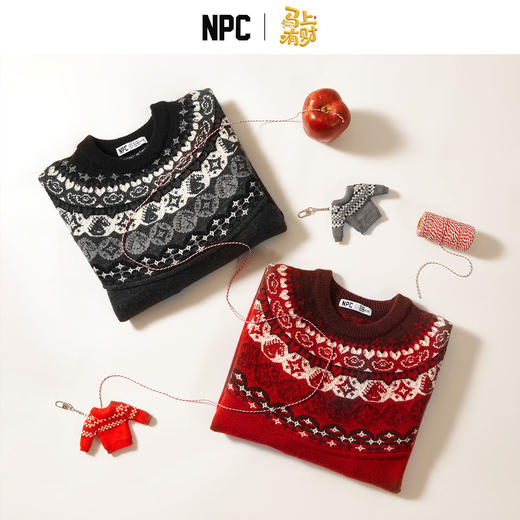 NPC潮牌新年系列费尔岛圆领套头毛衣提花针织衫保暖加厚NP5CSW05 商品图0