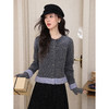 鹿向南「巴黎慢调」复古花灰色长袖毛衣女秋冬撞色设计感针织开衫 商品缩略图0