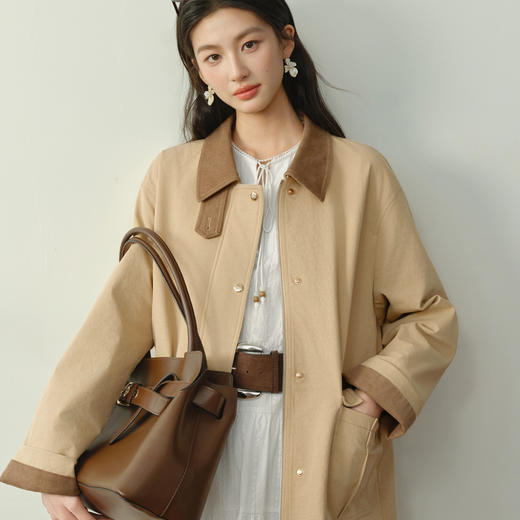【严选】诗凡黎巴恩风灯芯绒翻领风衣2026春新款经典一手长宽松夹克外套女7H1260231 商品图2
