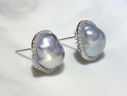 【私席真珠·新年盛宴】18K金镶钻KESHI珍珠耳钉，11-12mm珠 商品图1