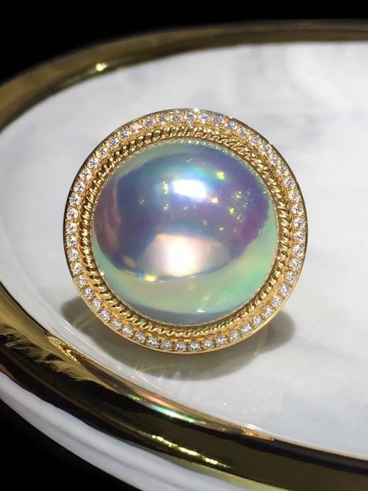 【私席真珠·新年盛宴】18K金镶钻马贝珍珠戒指18-19mm，戒圈14，孤品 商品图1