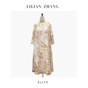 “定制”静奢风「花样年华」 “梅影轻扬”香槟金Ａ摆旗袍连衣裙 2501135