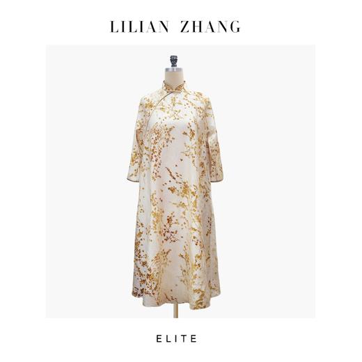 “定制”静奢风「花样年华」 “梅影轻扬”香槟金Ａ摆旗袍连衣裙 2501135 商品图0