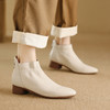 【预售5天】头层羊皮 3cm米白色短靴尖头切尔西靴子低跟真皮女靴LG&505-831 商品缩略图1
