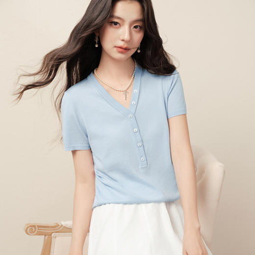 【商场同款】诗凡黎透气天丝针织衫2025秋新款短袖上衣3G7131261 商品图0