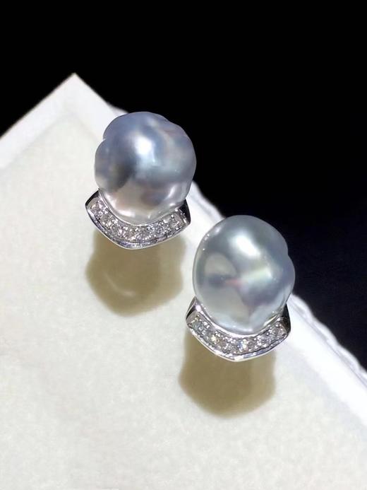 【私席真珠·新年盛宴】18K金镶钻Keshi珠耳钉，8-9mm 商品图1