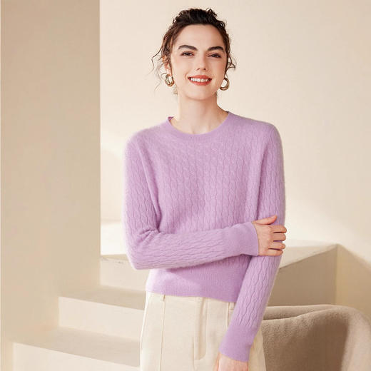 「高货rig」全新升级【铂金会员514/天猫689/差价175】(11152)洛诗琳气质保暖羊绒上衣2026新款圆领宽松扭花针织毛衣女 商品图2