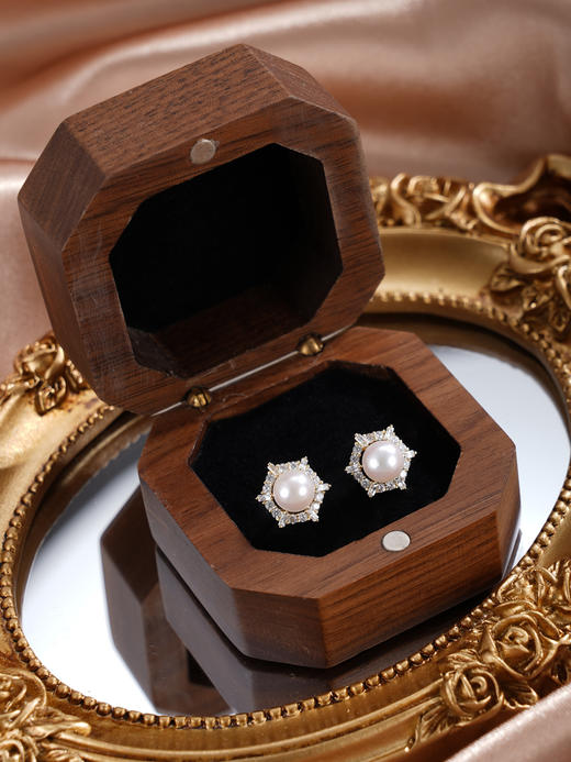 子佩集【雪霁缪斯】银S925珍珠惜王妃耳钉【XXED003】6mm珠双色六角2601 商品图8