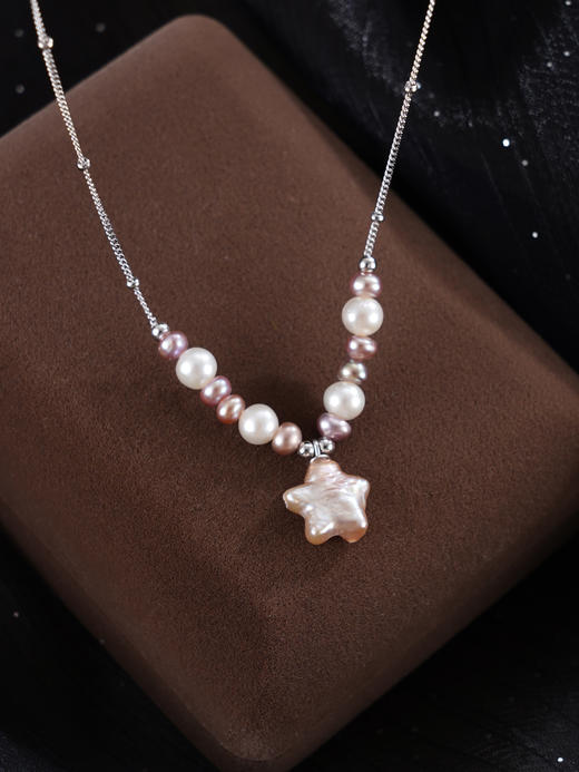 子佩集【珠光星吻】银S925珍珠惜王妃项链【SPN0490013】3.5mm小紫珠5mm大珠巴洛克11mm五角星星2601 商品图4