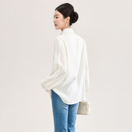 「高货wl」全新升级【铂金会员293/天猫389/差价96】(01638)洛诗琳法式气质翻领衬衫2026春季新款蕾丝边拼接长袖上衣 商品图1