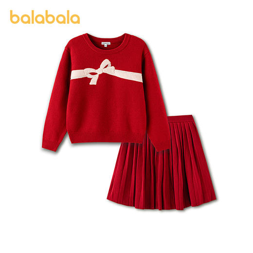 巴拉巴拉童装儿童套装两件套中大童女童春装羊毛衫甜美百褶裙新年 商品图4