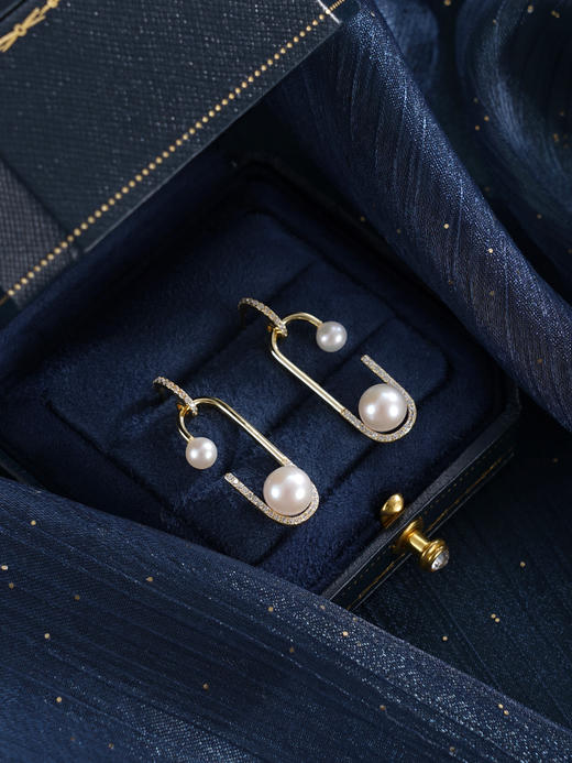 子佩集【珠萦月梦】银S925珍珠惜王妃耳环【MLEH024】4.5mm小珠7.5mm大珠半环双珠镀金回形针2601 商品图4