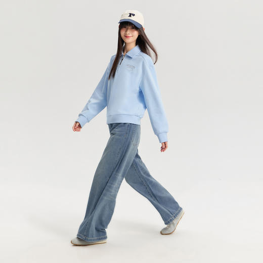 笛莎Deesha青少年女童裤子2026春季女童百搭直筒牛津腰牛仔裤 商品图3