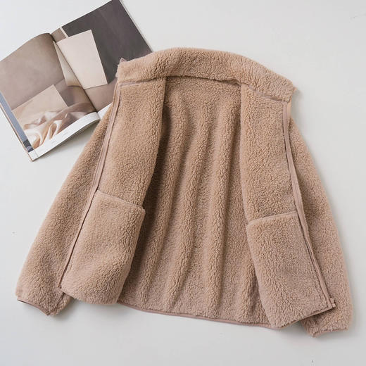 女士长绒摇粒绒保暖立领拉链夹克外套 商品图3