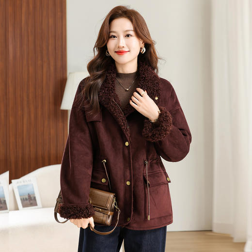 丁摩 皮毛一体外套女冬季新款【两面穿】洋气加厚羊羔毛上衣5ZF-8613 商品图1