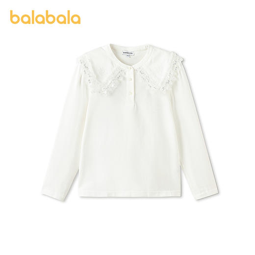 巴拉巴拉儿童长袖t恤女童春季上衣甜美打底衫半开襟舒适精致刺绣 商品图0