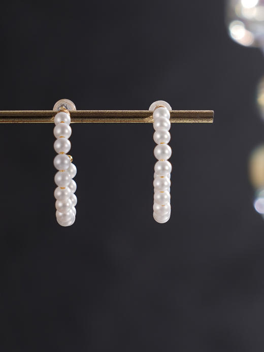 子佩集【慵光芙蕾】银S925珍珠惜王妃耳钉【MZEH001】3.5mm珠27mm圈镀金串珠圆圈半环2601 商品图6