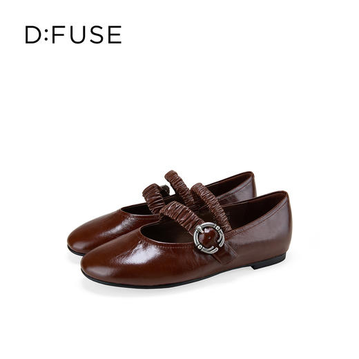 Dfuse迪芙斯2026春季新款圆头不对称褶皱袢带平跟玛丽珍单鞋DFE1111045 商品图12