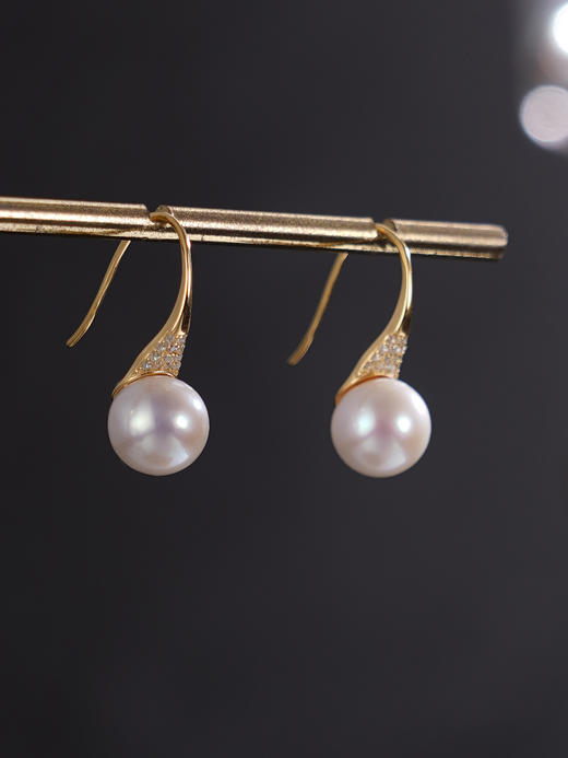 子佩集【月白流光】银S925珍珠惜王妃耳环【MLEH006】8mm珠镀金三角钻2601 商品图5