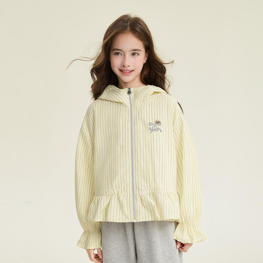 笛莎Deesha 童装女童外套2026春新款收腰连帽条纹拉链外套 商品图1