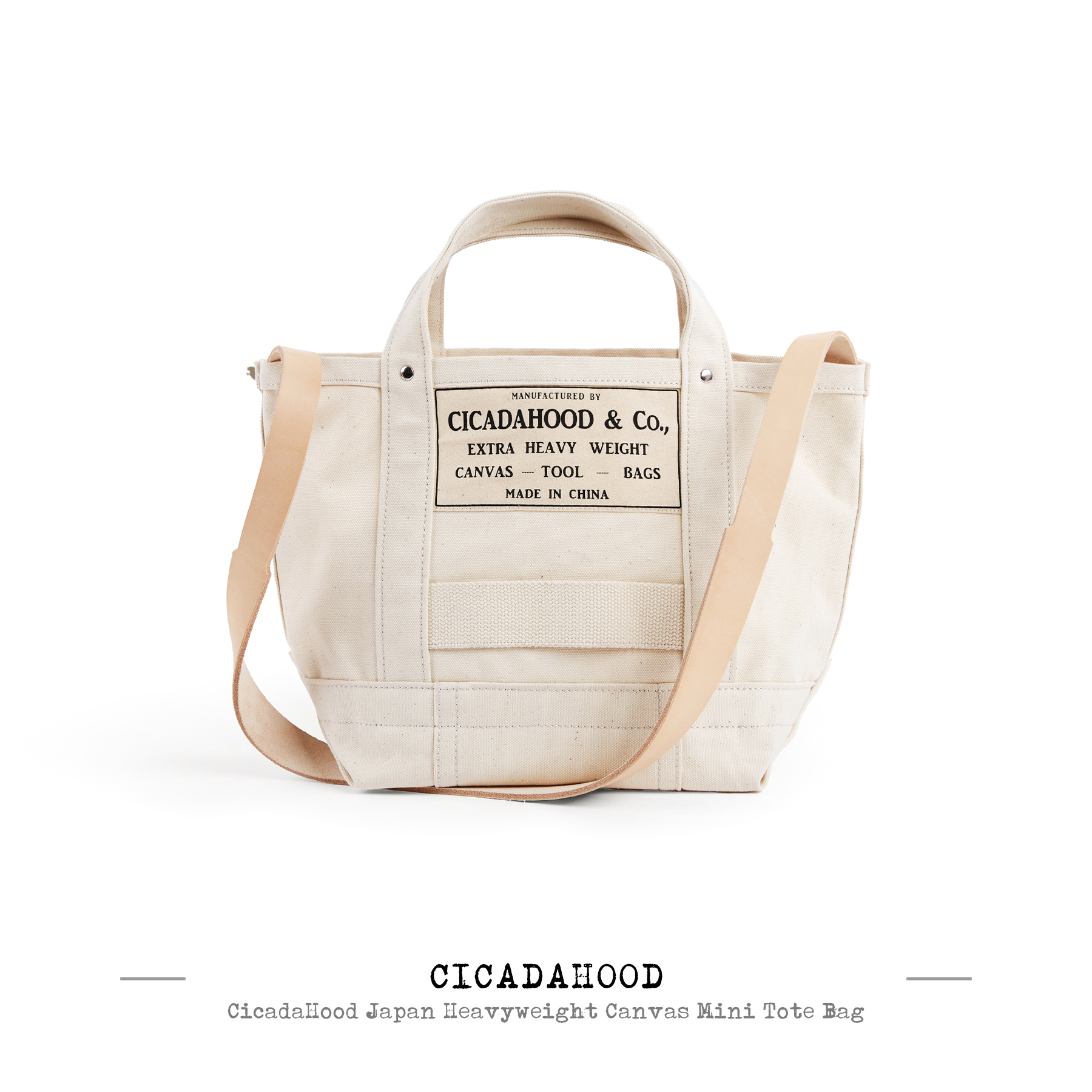 Cicadahood日本重磅帆布迷你Tote袋 配植鞣皮肩带 复古工装帆布包