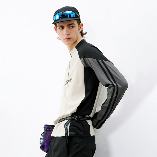 714street户外速干骑行服复古拼接运动长袖2026春宽松半拉链T恤男 商品图2