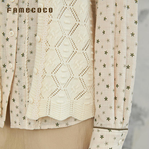 Famecoco文艺马夹含羊毛V字领外穿马甲刺绣女装FAB6CA017 商品图4