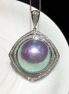 【私席真珠·新年盛宴】18K金镶钻马贝珍珠吊坠（不含链子），21-22mm大规格珠，孤品