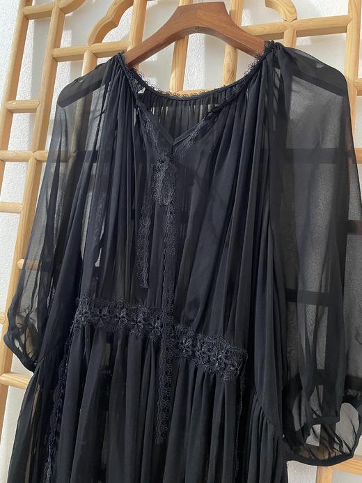 「断码清仓」喜庆红蕾丝拼接100%桑蚕丝真丝度假风连衣裙 L码 ZFYY217 商品图5