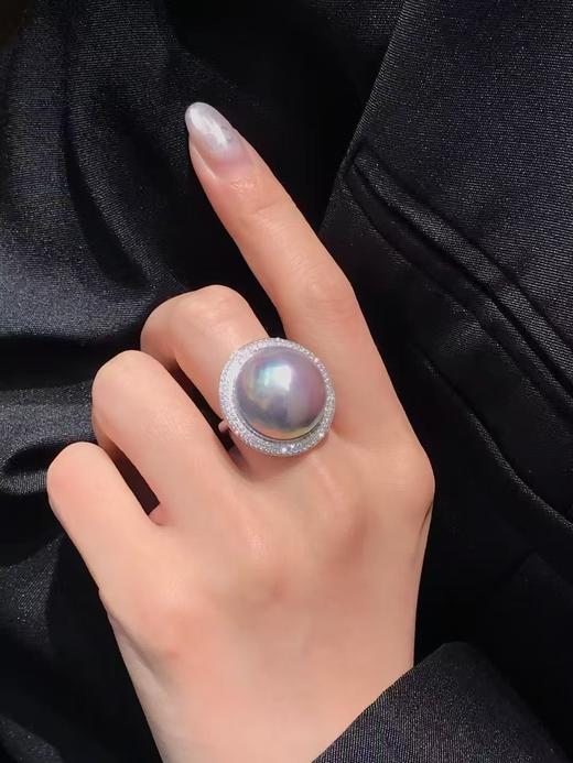 【私席真珠·新年盛宴】18K金镶钻马贝珍珠戒指，19-20mm珠，戒圈15，孤品 商品图2