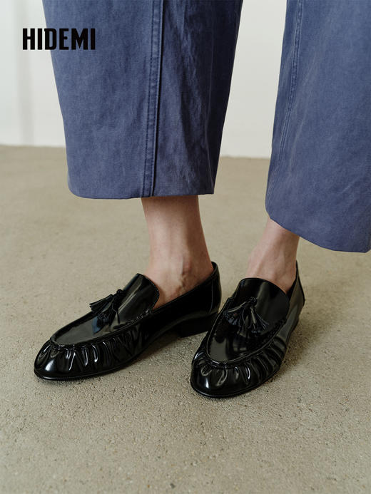 HIDEMI 麂皮开边珠一脚蹬轻便通勤流苏乐福鞋皮鞋单鞋平底鞋 商品图5