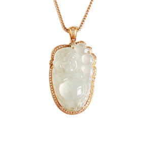 【天然正品】A货翡翠AU750玫瑰金镶钻镶天然细腻白色冰种逍遥佛（乐观豁达、福气满满）翡翠吊坠项链36.2*19.3*8.7MM(皆取最大值)链长：41CM 301225NJS21