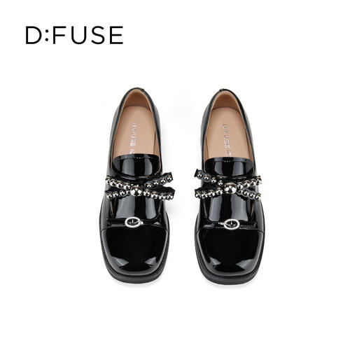 Dfuse迪芙斯2026春季新款方头蝴蝶结甜酷漆皮深口鞋舒适乐福鞋女鞋DFE1112044 商品图9