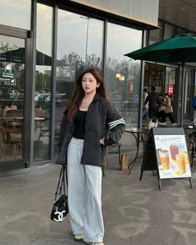 三叶草情侣同款立领保暖拉链运动休闲棉服棉衣外套